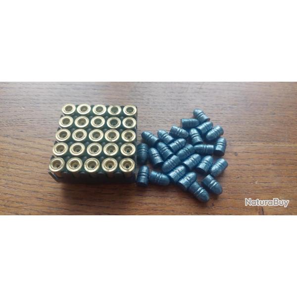 KIT RECHARGEMENT REVOLVER 32 S&W SHORT. 25 DOUILLES RECHARGEABLES + 25 OGIVES PLOMB+25 AMORCES