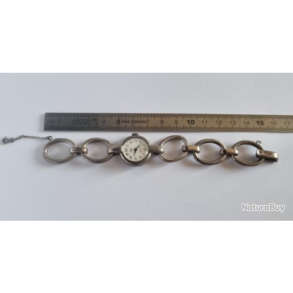 Montre De Dame Argent Massif Edma Vintage Antichoc Avec Chanette de scurit