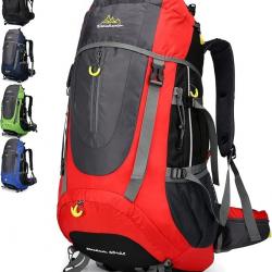 Sac à Dos 70L Trekking Randonnée Camping Voyage Etanche Multi-Compartiments Confort Ergonomique roug