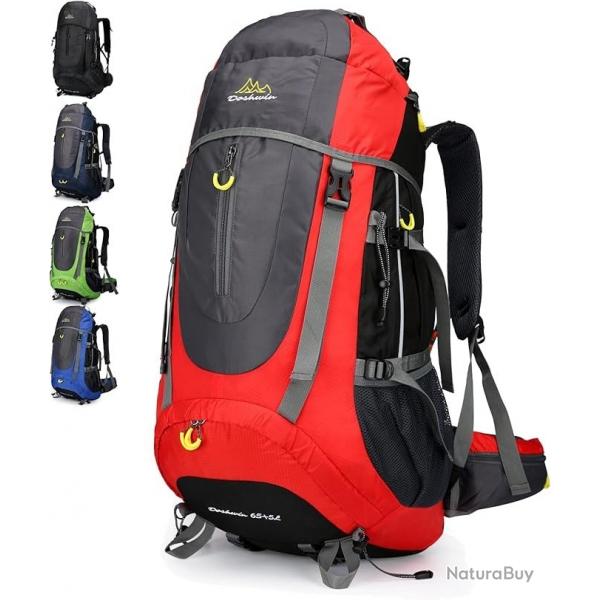 Sac  Dos 70L Trekking Randonne Camping Voyage Etanche Multi-Compartiments Confort Ergonomique roug