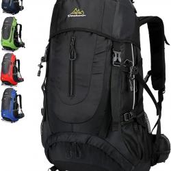 Sac à Dos 70L Trekking Randonnée Camping Voyage Etanche Multi-Compartiments Confort Ergonomique Noir