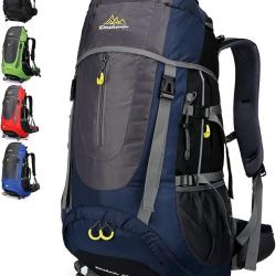 Sac à Dos 70L Trekking Randonnée Camping Voyage Etanche Multi-Compartiments Confort Ergonomique Bleu