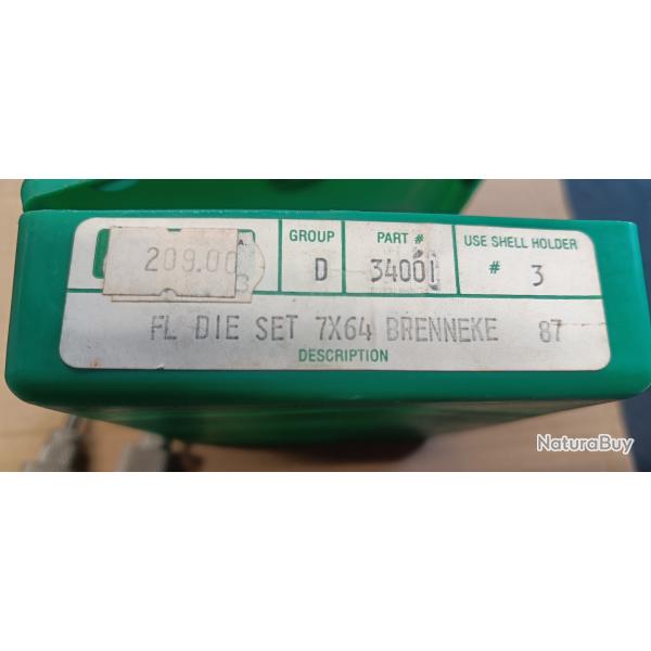 jeu d'outils RCBS 7x64 brenneke + shell holder