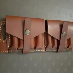 Etui Mixte  cartouches 20/76 plus balles carabine , cuir épais cousu à la main