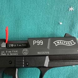 Pistolet WALTHER P99 BLK PAK à blanc cal.9mm avec 2 chargeurs