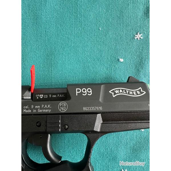 Pistolet WALTHER P99 BLK PAK  blanc cal.9mm avec 2 chargeurs