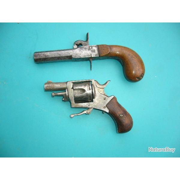 2 pistolets anciens 1  bulldog  ,pistolet coup poing 19 eme