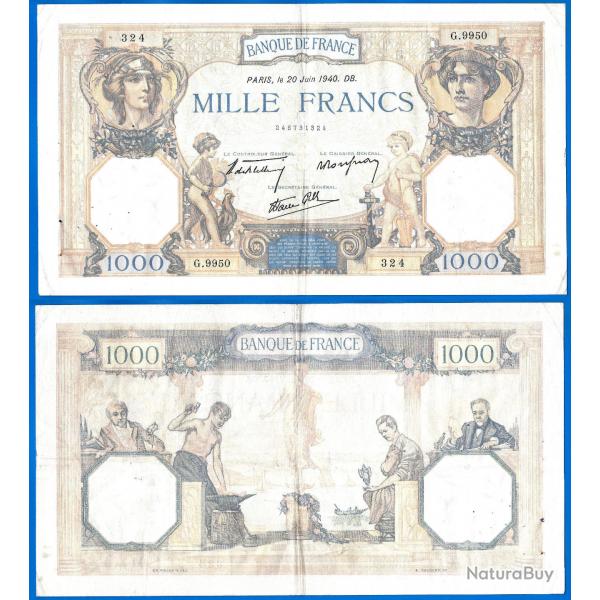 France 1000 Francs 1940 Mercure Et Ceres Grand Billet Franc Frcs Frc Frs