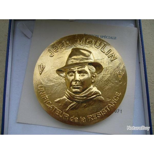 grosse mdaille JEAN  MOULIN  110mm dore or pur