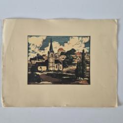 Gravure sur bois dessinée par Ferdinand Dubreuil.1950, La Roche-Clermault, d'Indre et Loire