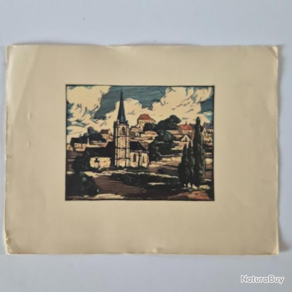 Gravure sur bois dessine par Ferdinand Dubreuil.1950, La Roche-Clermault, d'Indre et Loire