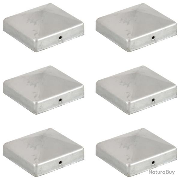 Bouchons de poteau de clture 6 pcs Mtal galvanis 81x81 mm