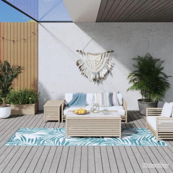 Tapis d'extrieur aqua et blanc 80x250 cm design rversible