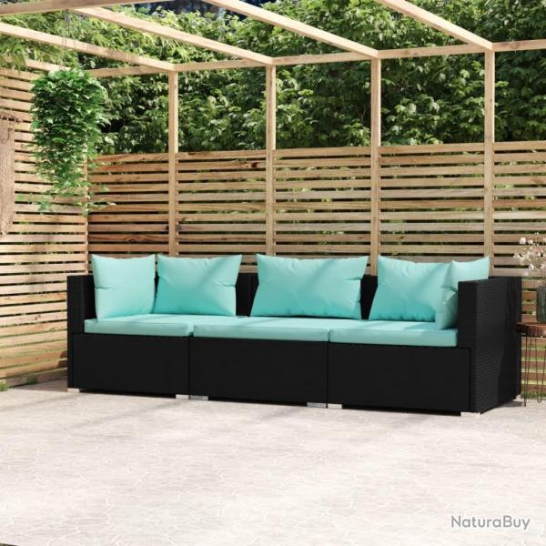 Canap 3 places avec coussins Noir Rsine tresse