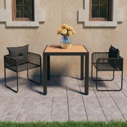 Ensemble à manger de jardin 3pcs PVC résine tressée noir marron