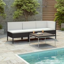 Salon de jardin 3 pcs avec coussins Résine tressée Noir