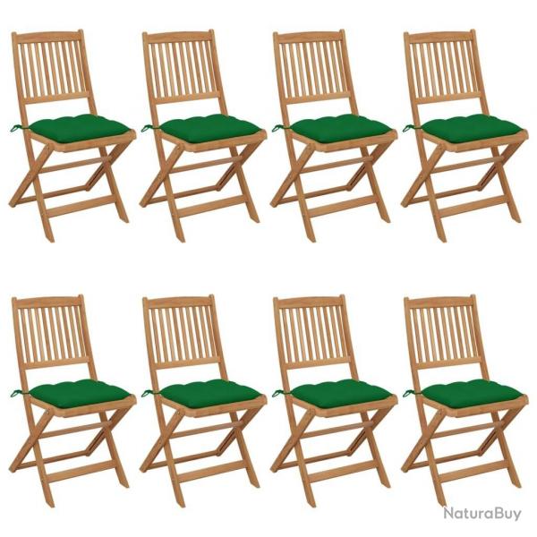 Chaises pliables de jardin lot de 8 avec coussins Bois d'acacia