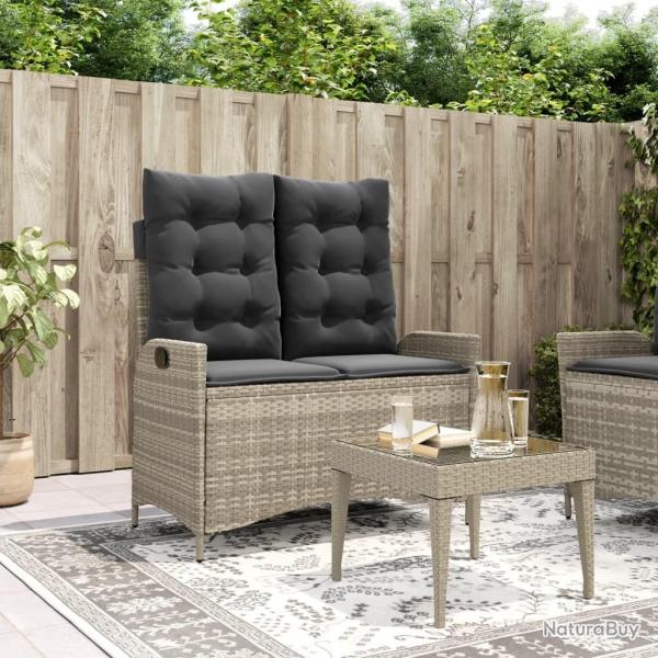 Banc inclinable de jardin et coussins gris clair rsine tresse