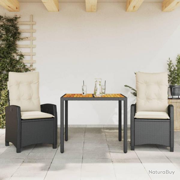 Ensemble  manger de jardin avec coussins 3 pcs Noir