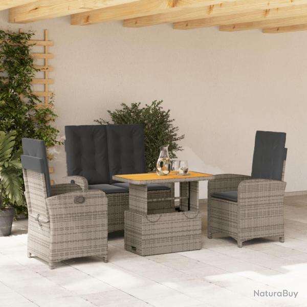 Ensemble  manger jardin 4pcs et coussins Gris Rsine tresse
