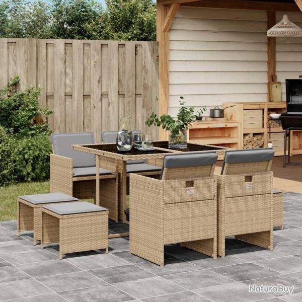 Ensemble  manger de jardin et coussins 9 pcs mlange beige