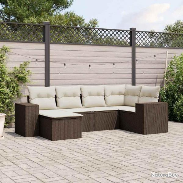 Salon de jardin avec coussins 6 pcs marron rsine tresse