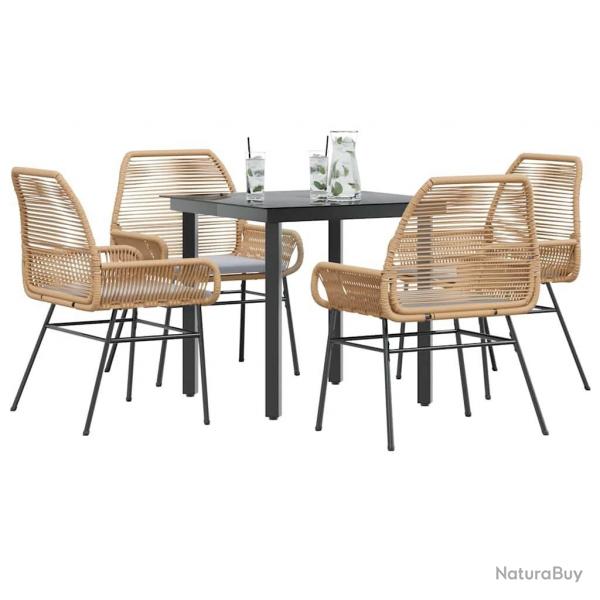Ensemble  manger jardin coussins 5pcs marron poly rotin verre