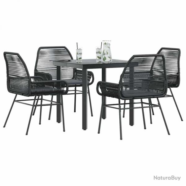 Ensemble  manger de jardin et coussins 5 pcs noir rotin verre