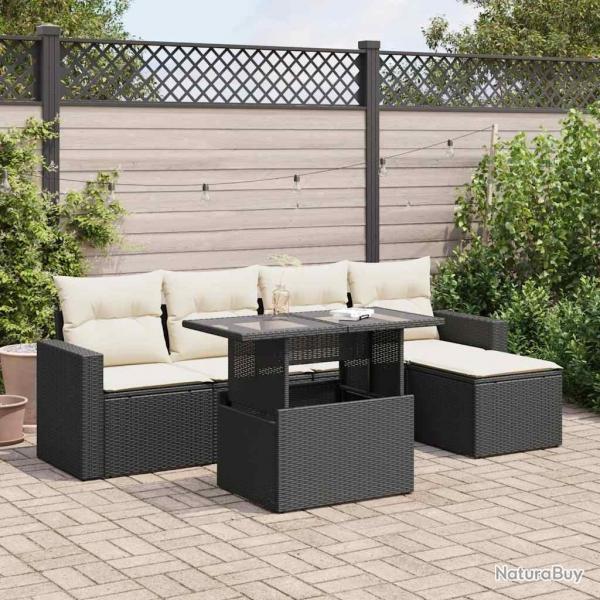 Salon de jardin 6 pcs avec coussins noir rsine tresse