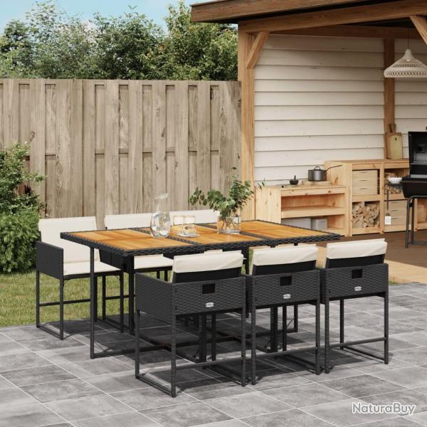Ensemble  manger de jardin coussins 7pcs Noir Rsine tresse