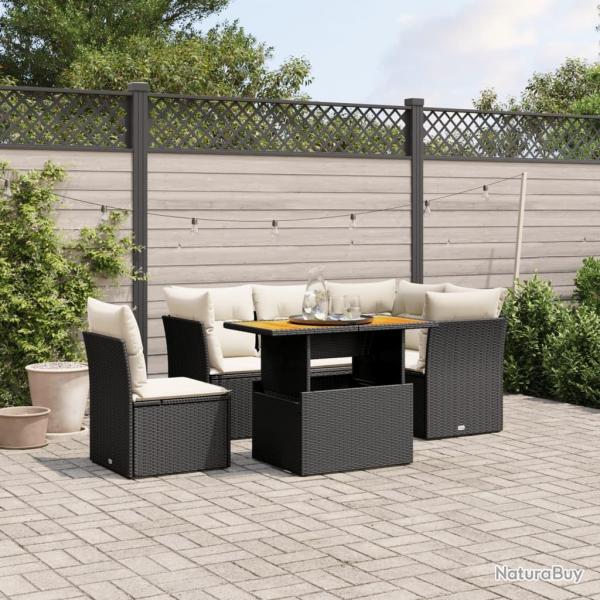 Salon de jardin 5 pcs avec coussins noir rsine tresse