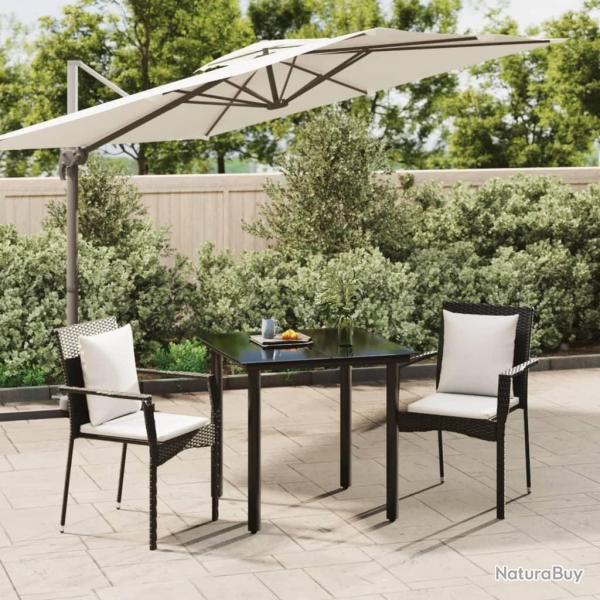 Ensemble  manger de jardin avec coussins 3 pcs Noir