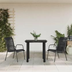 Ensemble à manger de jardin 3 pcs noir textilène et acier