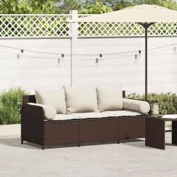 Canapé de jardin avec coussins 3 places brun résine tressée