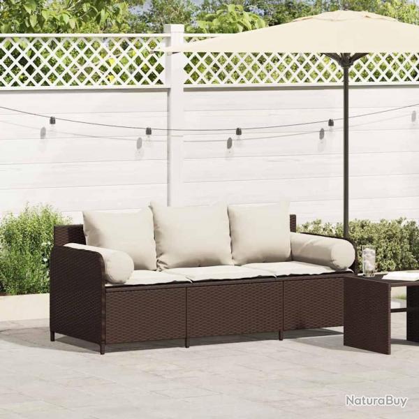 Canap de jardin avec coussins 3 places brun rsine tresse