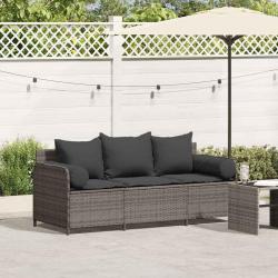Canapé de jardin avec coussins 3 places gris résine tressée