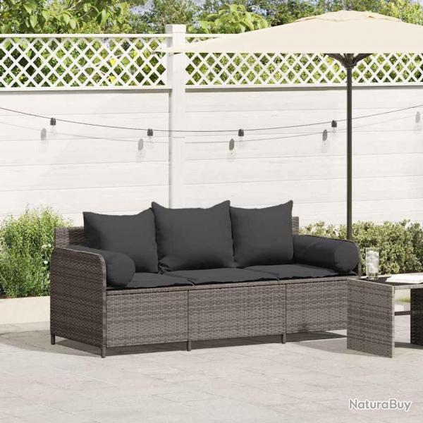 Canap de jardin avec coussins 3 places gris rsine tresse