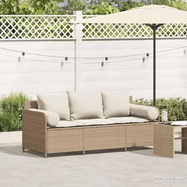 Canap de jardin avec coussins 3 places beige rsine tresse