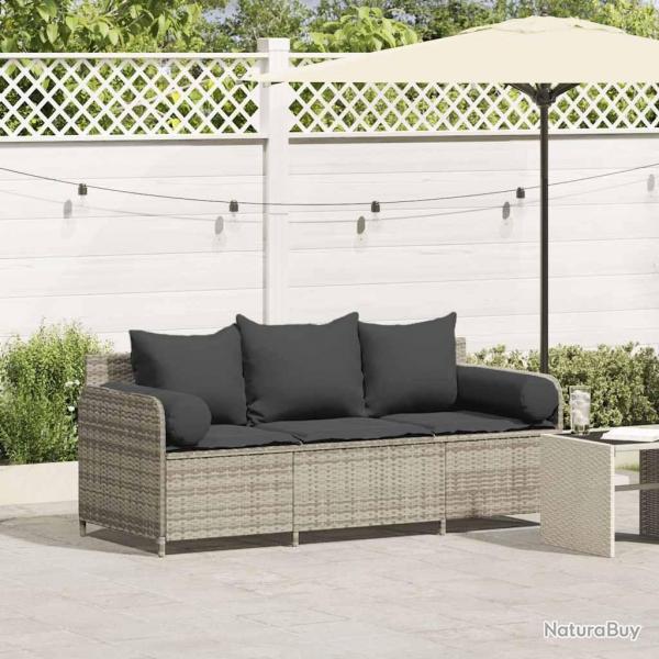 Canap de jardin et coussins 3 places gris clair rsine tresse