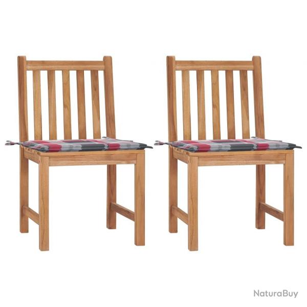 Chaises de jardin lot de 2 avec coussins Bois de teck massif