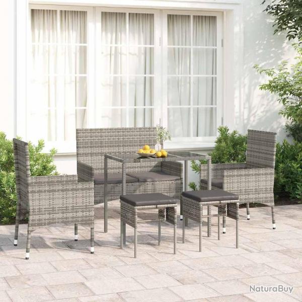 Salon de jardin 6 pcs avec coussins Gris Rsine tresse