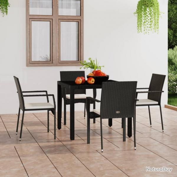 Chaises de jardin lot de 4 avec coussins Rsine tresse Noir
