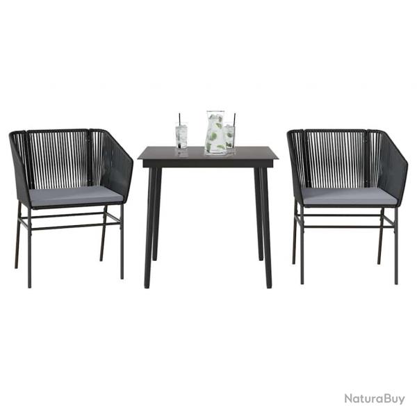 Ensemble  manger de jardin et coussins 3 pcs noir rotin verre