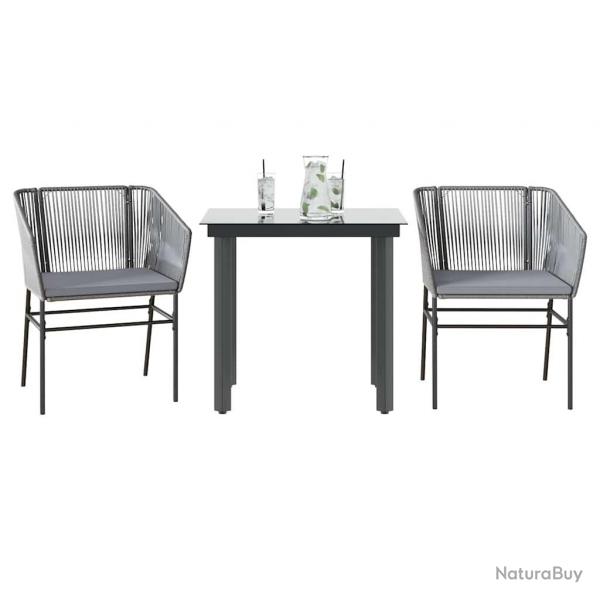 Ensemble  manger jardin coussins 3 pcs gris poly rotin verre