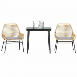 Ensemble à manger jardin coussins 3pcs marron poly rotin verre