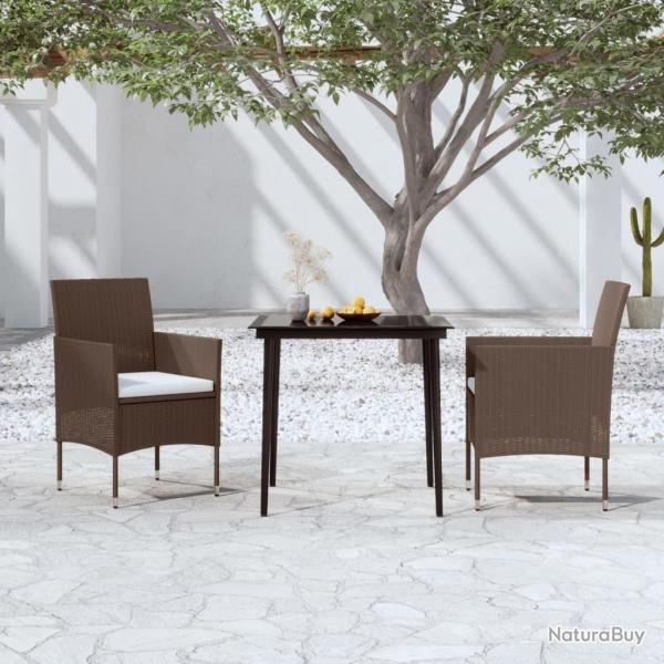 Ensemble  manger de jardin avec coussins 3 pcs Marron et noir