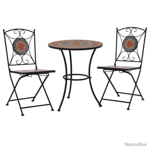 Ensemble de bistro 3 pcs mosaque Carreau cramique Orange/Gris