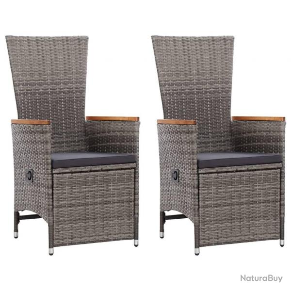 Chaise inclinable de jardin 2pc et coussins Rsine tresse Gris