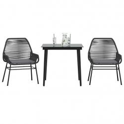 Ensemble à manger de jardin et coussins 3 pcs noir rotin verre