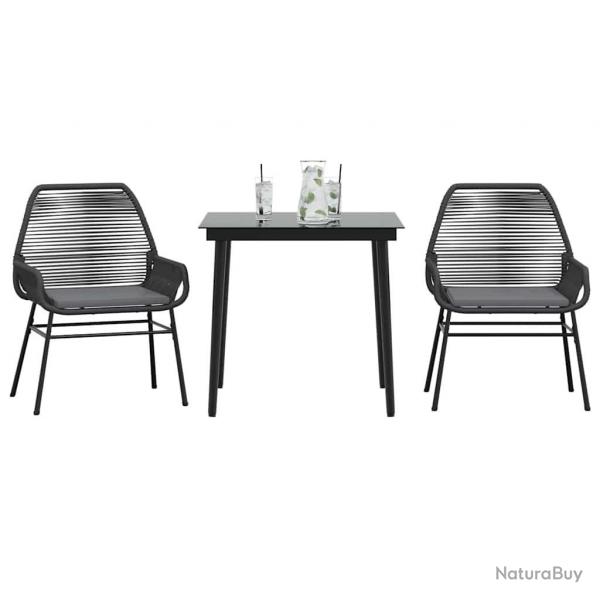 Ensemble  manger de jardin et coussins 3 pcs noir rotin verre